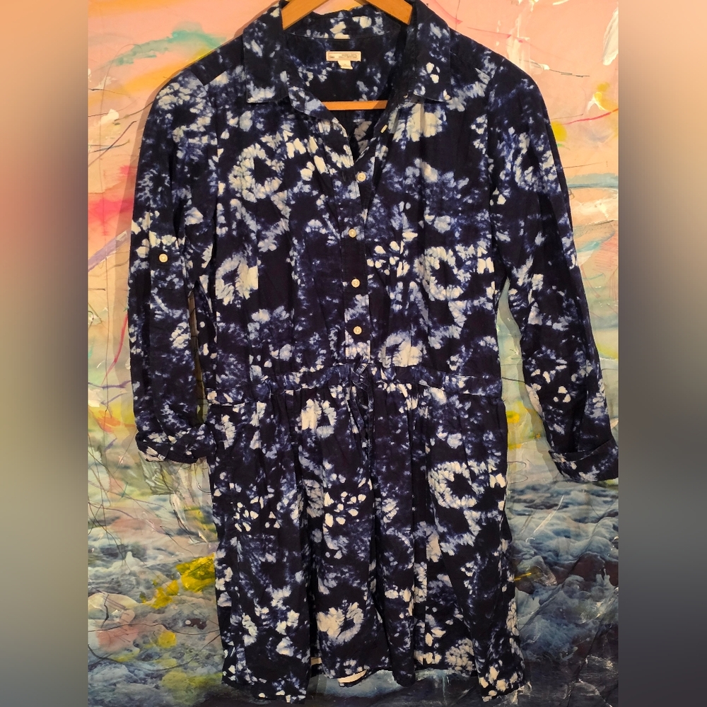 GAP Blue Tie-Dye Button-Up Dress